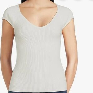 7 For All Mankind Cream Ribbed Knit Top